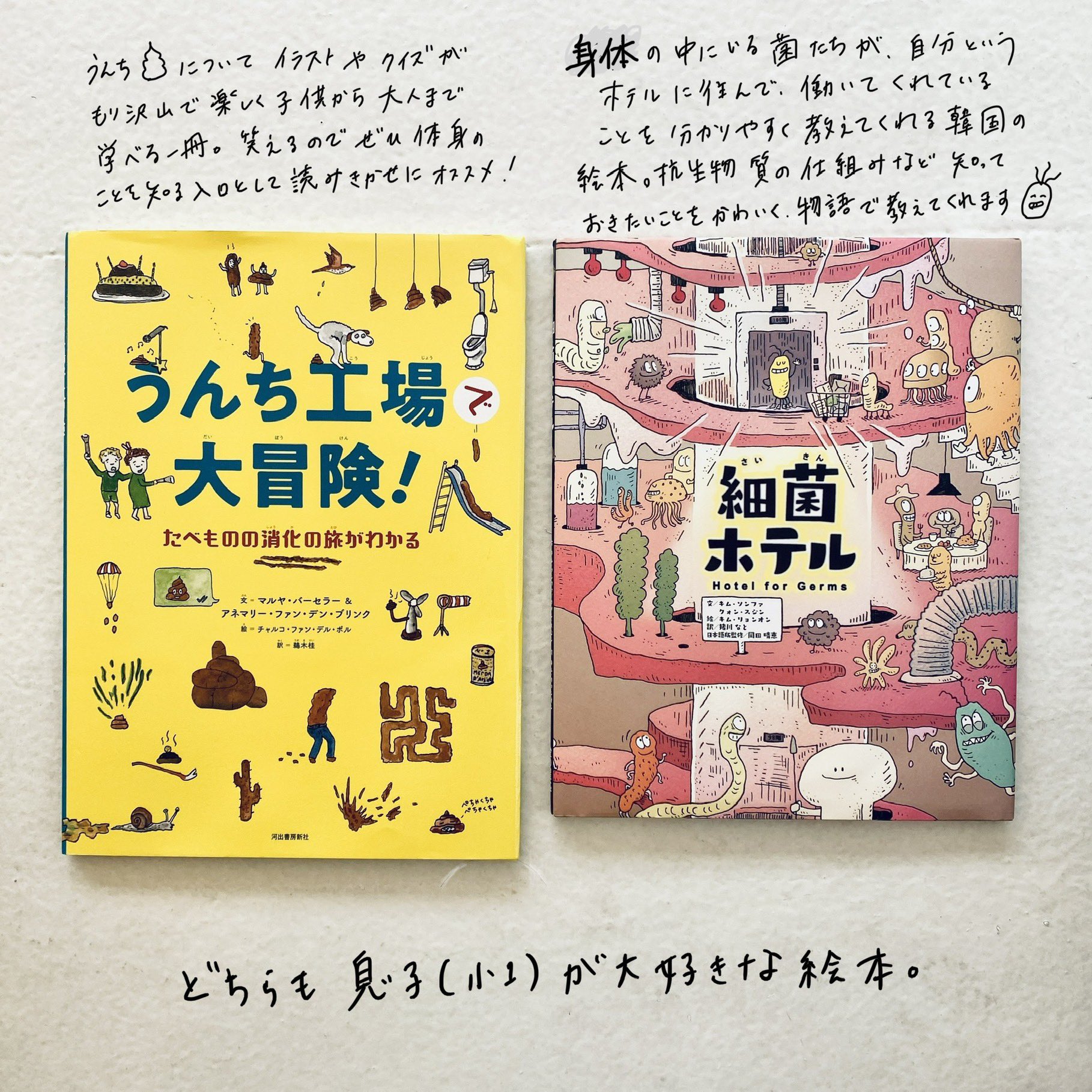本島彩帆里 子供から大人までおすすめしたい腸活絵本 うんち工場はとにかく絵が細かくてウォーリーを探せ感もあって楽しく腸の仕組みやうんちができるまでが学べる 細菌ホテルは菌がホテル 身体 に住んでくれていてどのように役に立っているかの本質を理解