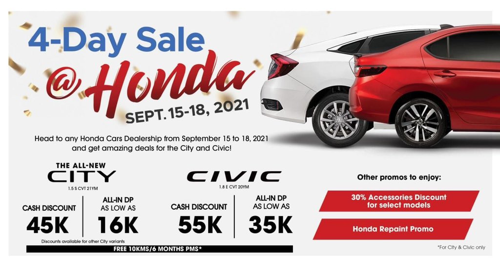 تويتر Honda Cars Philippines على تويتر Honda S 4 Day Sale Is Back Enjoy Cash Discounts All In Downpayment Offers Accessory Deals Free 10kms Or First 6 Months Pms And More Promo Runs On تويتر Honda Cars Philippines على تويتر Honda S 4 Day Sale Is Back Enjoy Cash Discounts All In Downpayment Offers Accessory Deals Free 10kms Or First 6 Months Pms And More Promo Runs On