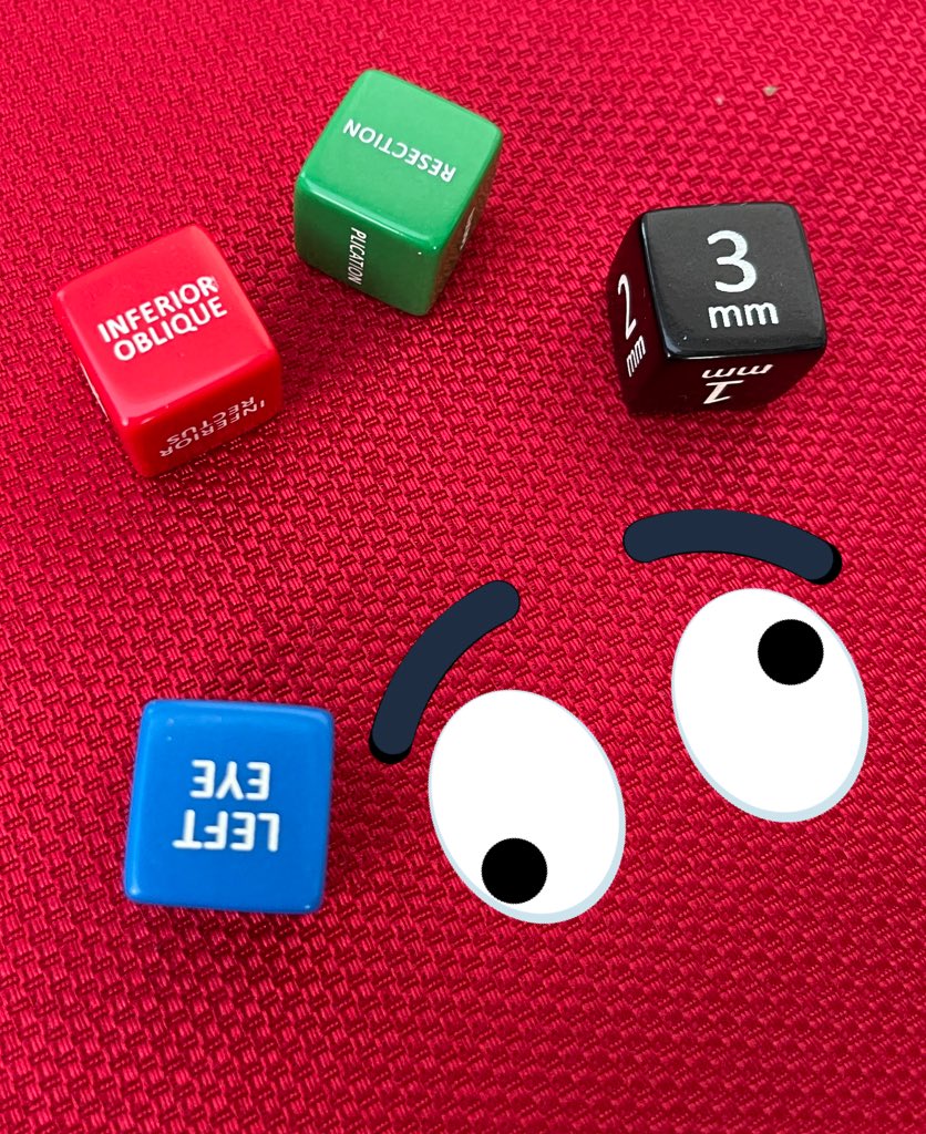 Has anyone seen this before? 👁👁 Thanks to <a href="/DrDavidGHunter/">David G. Hunter MD</a> introducing “strabismus dice” to us!  #dinnerlearning #strabismus
#pediatricophthalmology #lefteye3mmIOresectionwasmychoice 🤔🤔😀😀🎲🎲🎲🎲