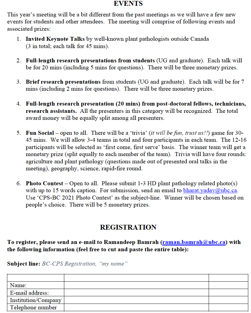 gurcharn_brar's tweet photo. We (@CpgUbc @VFetterley @RamanKBamrah @BharatYadav_UBC) are hosting Canadian Phytopathology Society - BC Regional Meeting on Nov. 9-10. Open and free to attend for anyone interested and if you want to attend, get in touch with one of us. https://t.co/UFBdjRUodj
