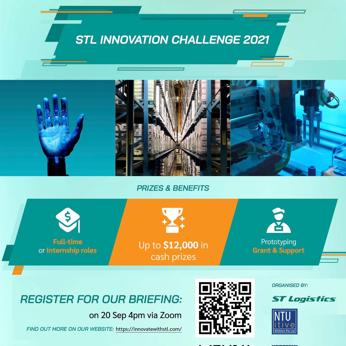 CALLING ALL TERTIARY STUDENTS: Join the #STLogistics Innovation Challenge 2021!

BRIEFING + INFO SESSION: MON, 20 SEP | 4.00PM @ ZOOM
Register here: tinyurl.com/innovatewithst…

Register for the Challenge by 24 Sep, 2359hrs: innovatewithstl.com

<a href="/NTUsg/">NTU Singapore</a> #NTUitive #STL #NTUsg