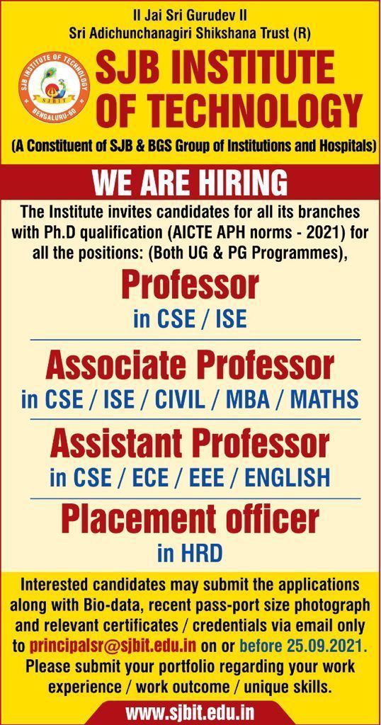 EeeStm's tweet image. SJBIT is hiring !!!
#faculty #teachingjobs #engineeringfaculty @sjbit_college @sjbitofficial