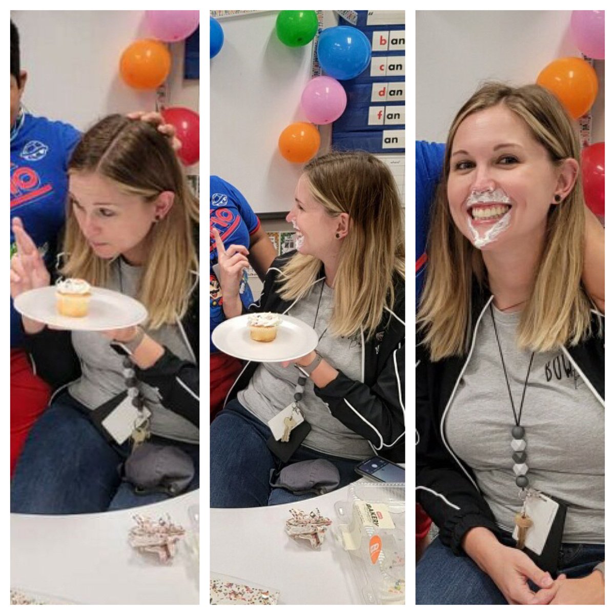 Had my annual class birthday party an got to share it with one of our interpreters. A student told us about how their family smashed their face in cake at their party so we let them return the favor! #deafeducation