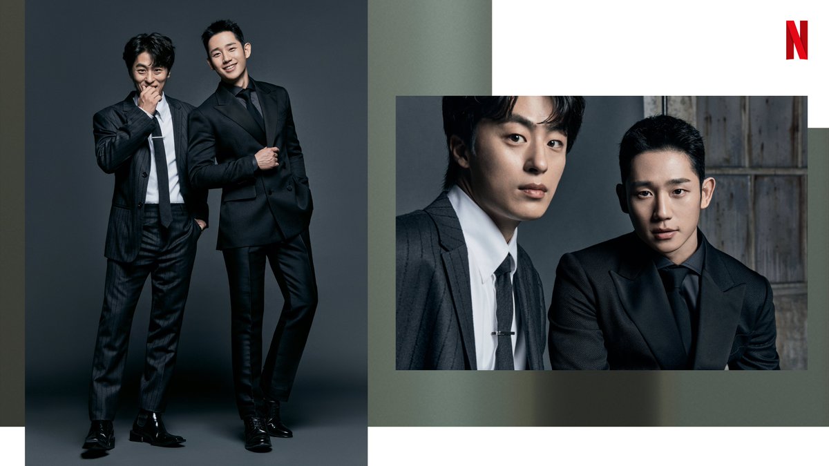 NetflixJP's tweet image. #DP で息の合ったチームワークを見せるチョン・ヘインさん、ク・ギョファンさん、キム・ソンギョンさん。作品の中では軍服かカジュアルウェアだったけど、スーツ姿もたまらないかっこよさ。特にボムグ中士、一瞬誰かと思っちゃいました。