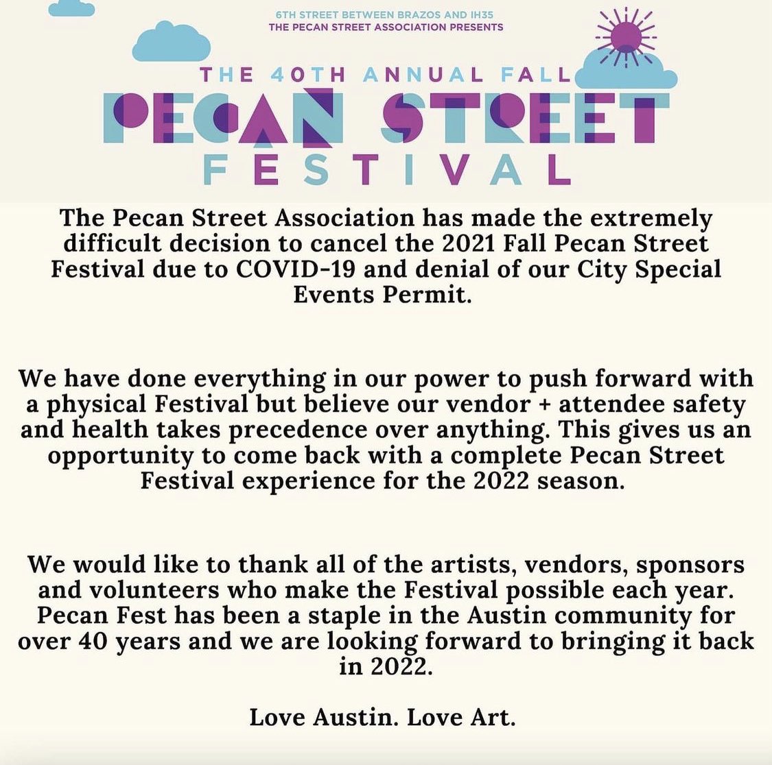 We love you #AUSTIN. See everyone for the Spring Fest MAY 7-8, 2022.