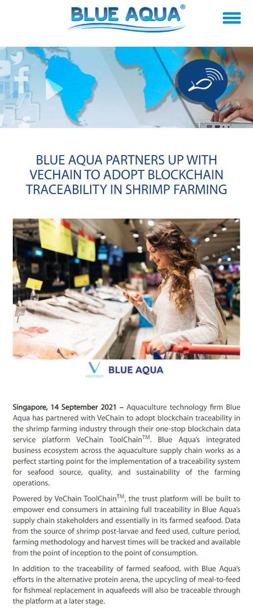 eisenreich's tweet photo. VeChain x Blue Aqua 🌊
"Aquaculture tech firm Blue Aqua has partnered with VeChain to adopt blockchain traceability in the shrimp farming industry through their one-stop blockchain data service platform VeChain ToolChain." 🤝
More 👇
https://t.co/87JaA4GDCU
#VeChain $VET https://t.co/1z57dDdfyH