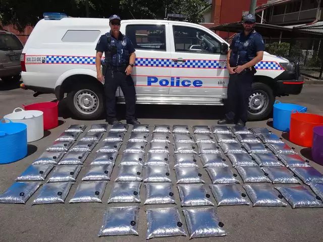 CopHumourAus's tweet photo. A joint operation involving the Queensland Police Service and the Australian Federal Police has resulted in the largest goon bust in national history. 

With an estimated street value of $39. https://t.co/pdya0uGmN3