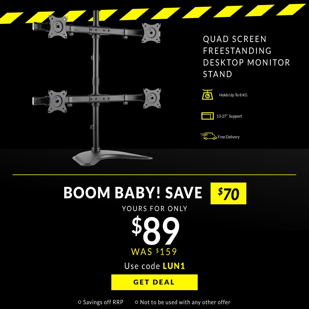 Day 1 Deal Has Dropped! Quad-Screen Monitor stand for only $89
🟢 Use Code 'LUN1' To get the deal!
🟢 bit.ly/SelbyLUN1

Ends 11:59pm Tonight!
