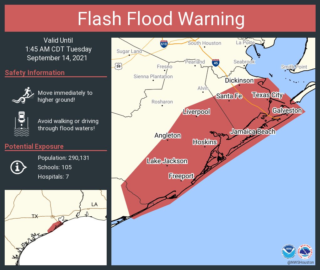 Flash Flood Warning including Galveston TX, Texas City TX, Lake Jackson TX until 1:45 AM CDT