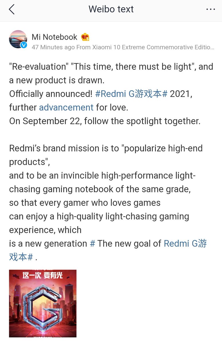 techworld005's tweet photo. #RedmiG2021 Gaming Notebook going to launch on 22nd September in China ๐ข
High-performance
Light weight
RT'S & FOLLOW ๐
#RedmiGamingNoteBook https://t.co/rXu5QmJZpL