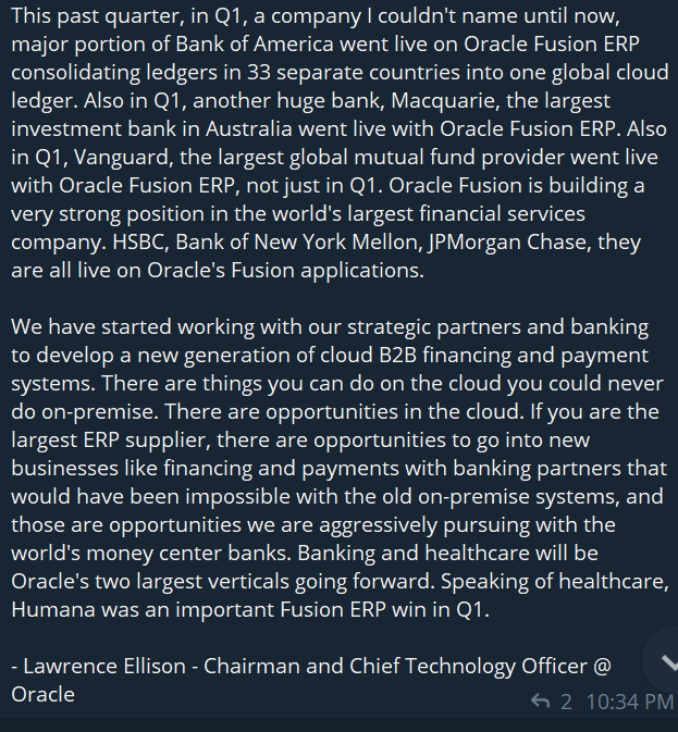 FreewayHeilig's tweet photo. $QNT partner oracle just dropped their Q2 report. They got JPM, BNY, HSBC, Humana all using their ERP systems ( AKA blockchain).

Oracle said $QNT is their interoperability solution for their blockchain just last week.... You do the math.

#MOON Misson

$BTC $ETH $XRP https://t.co/vHfBcxCjzo