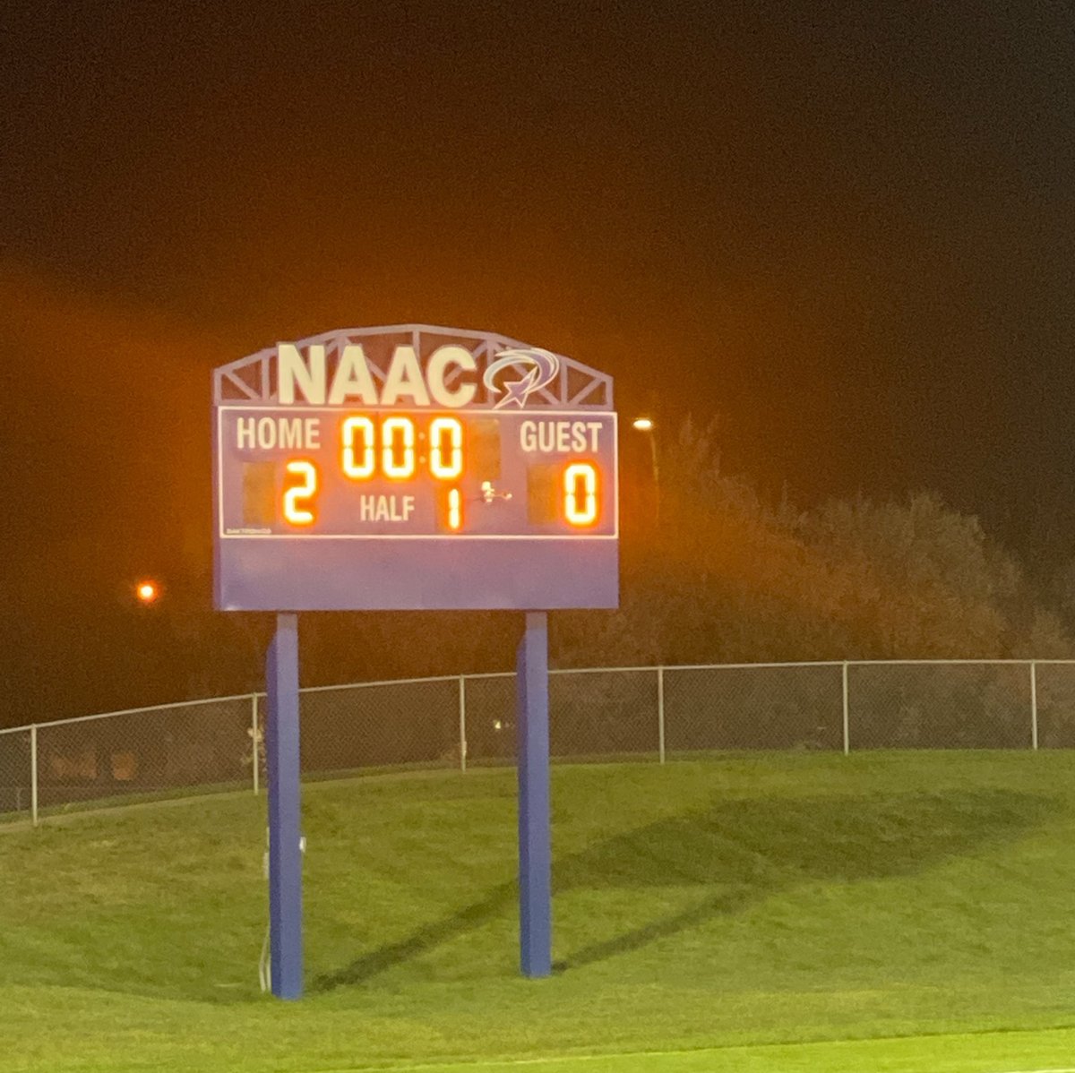 After an hour lightning delay, lightning struck twice for the Mustangs in the first half   Late night at the NAAC at the half. Ralston Valley up on Rocky Mountain. <a href="/JeffcoAthletics/">Jeffco Athletics</a>