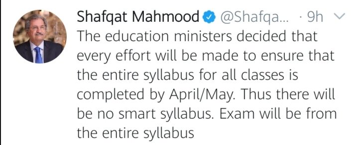 SyedBilal2020's tweet photo. This tweet of @Shafqat_Mahmood
disappointed the students. If we complete our syllabus till April/May then how can we prepare the whole syllabus in just one month? 

#Shafqatmehmood
#NCOC
#StopPlayingWithStudentFuture https://t.co/82K2HhaoSQ