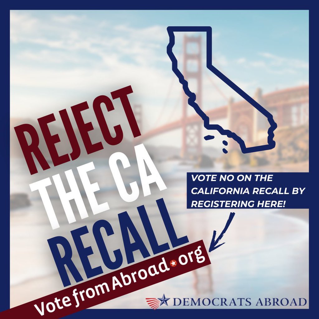 DemsAbroad's tweet photo. @staceyabrams @GavinNewsom 🇺🇸🌍 Californians living overseas are voting NO from abroad. 🗳#demsabroad #votefromabroad #VoteNoOnCaliforniaRecall #istandwithgavin https://t.co/qFVlhX1Coq