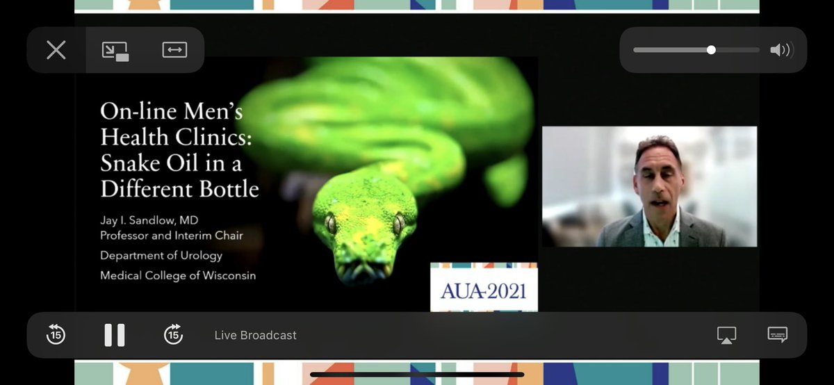 Shots fired early by <a href="/Jayman0827/">Jay Sandlow, MD</a> in his great plenary discussion today. Virtual men’s health is an impt piece of care but should be spearheaded by specialists. <a href="/MCWUrology/">MCW Urology</a> <a href="/AmerUrological/">Amer. Urol. Assn.</a> #AUA21