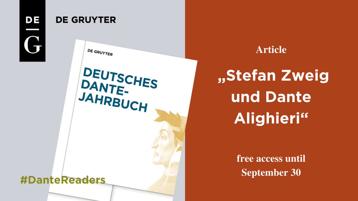 Read "Stefan Zweig und #Dante Alighieri" by Arturo Larcati from the Deutsches Dante-Jahrbuch—free access until September 30! 

🔗degruyter.com/document/doi/1…

#DanteReaders
#StefanZweig #DANTE2021 #dante700