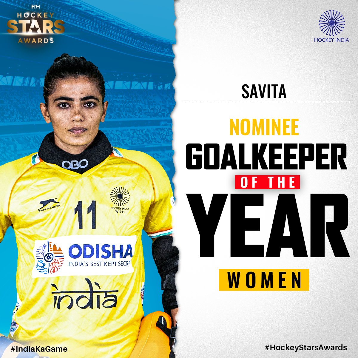 A solid rock in the Indian Women's Hockey Team. 🪨

Vote for @savitahockey  on being nominated in the 'Goalkeeper of the Year - Women’s' category in the #HockeyStarsAwards. 👏

Voting link: bit.ly/FIHHockeyStars…

Note: Voting lines shut on 15th September.

#IndiaKaGame