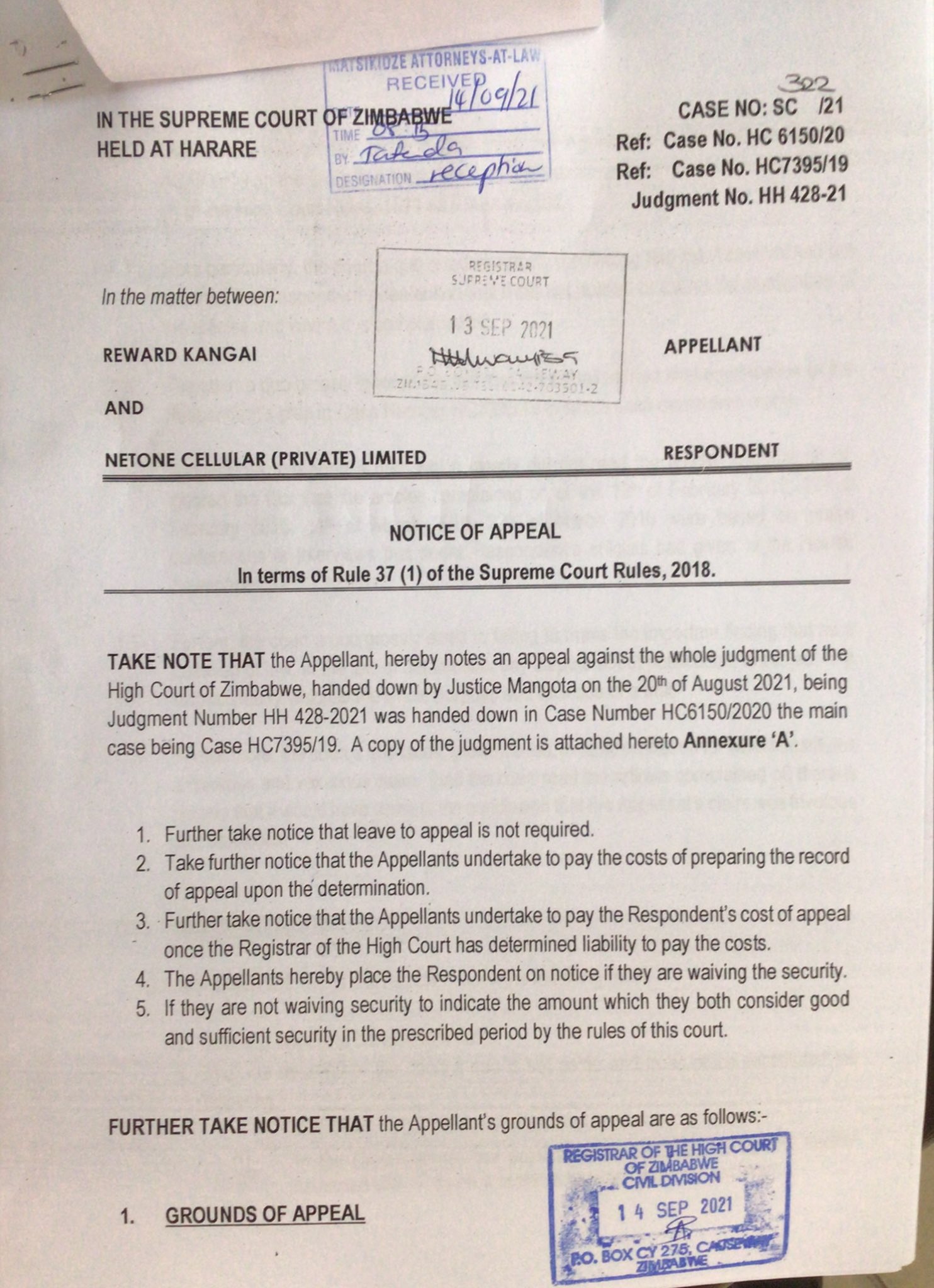 Appeal in high court cheap