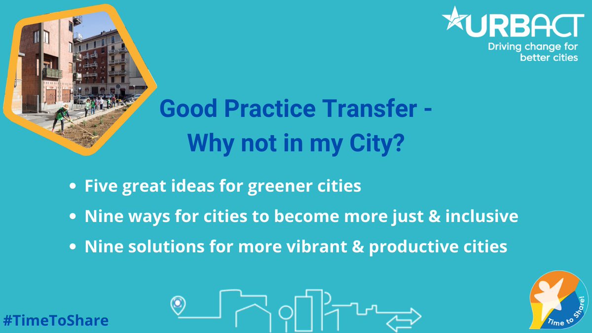 Explore the journeys of 23 cities that have implemented urban good practice, adapting it to their local contexts – check out our dedicated publication: bit.ly/2Tgpyyn
Could any of these solutions work in your city too?
#TimeToShare
