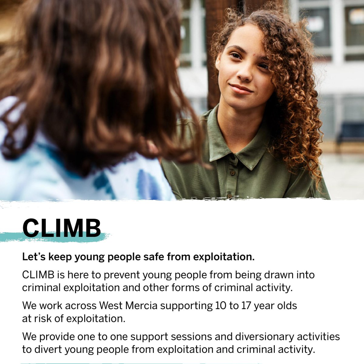 Hello! We’re Team #Climb! We're a preventive service working with young people at risk of #CriminalExploitation in #WestMercia. We get young people involved with positive activities and help give them hope for the future💪