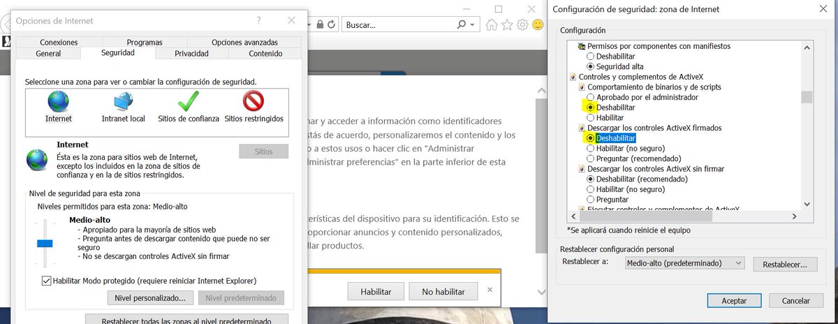 Bull_Host's tweet photo. Abre internet Explorer: Configuraciรณn > Opciones > seguridad > Internet y nivel personalizado. Deshabilita ActiveX (al menos las 2 primeras).
#bullhostsecurity #somosseguridad #bullhostsecurity #ciberseguridadleioa #internetexplorer https://t.co/qdXctr4yga