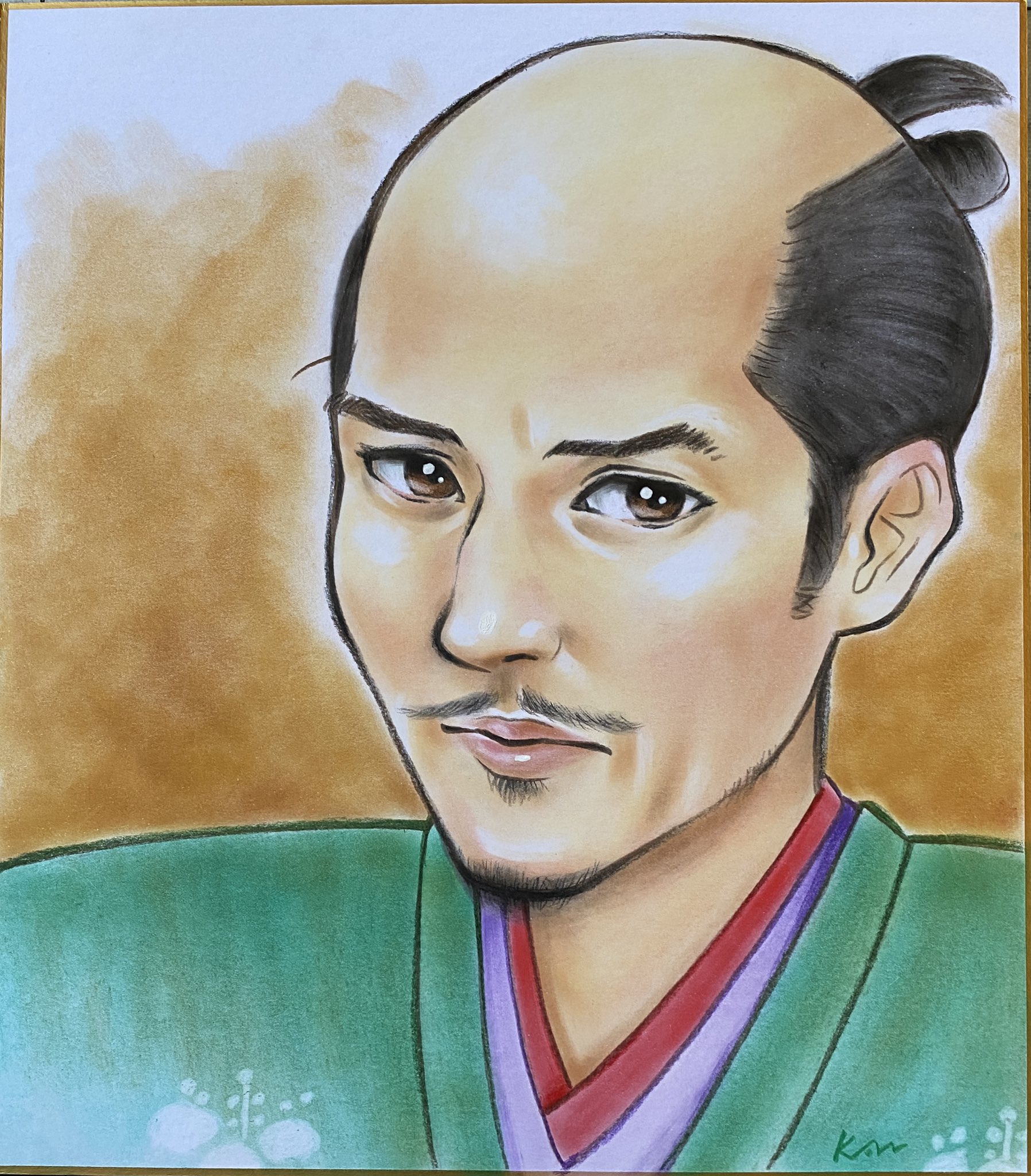 にがおえkan 本日の似顔絵のご依頼者様はあの織田信長様でございまする ありのままに描くがよい と申されましたが そんなことできるわけもなく 少女漫画のようにイケメン化しました 幸い打ち首にもならず無事にお渡しいたしました ふぅ 織田