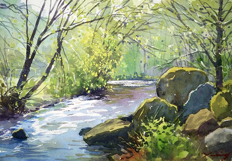 張学平 デモは上手くいかない時よくあるけど 例外もあるね 今日の朝日新宿教室で描いたもの 後で少々手を加えました 水彩画 デモ 渓谷 T Co Viku551pik Twitter