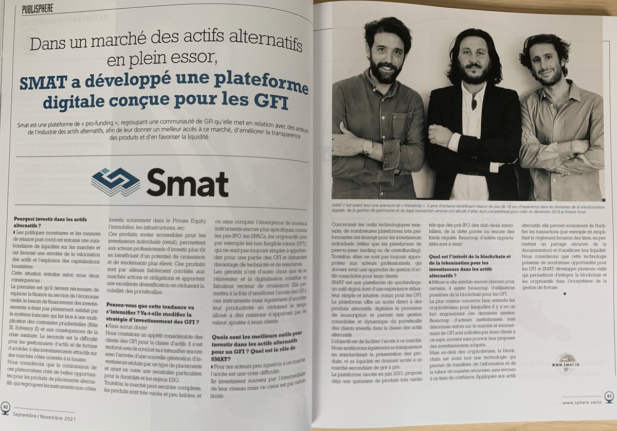 smat_io's tweet photo. L’équipe de https://t.co/Bvlye6TwGH dans Sphère Magazine - Financial Influential Swiss  #fintech #Crypto #Finance #WealthManagement https://t.co/AQaPVH2uGa