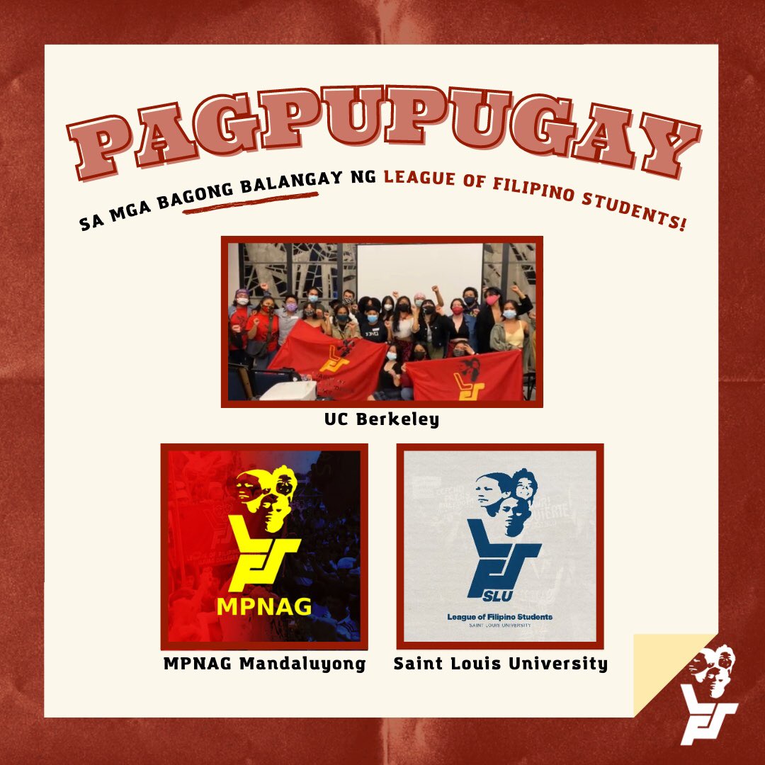 LFSPhilippines's tweet photo. Pinagpupugayan ng Pambansang Himpilan ang mga bagong tatag na balangay ng Liga sa UC Berkeley sa California, @LFS_MPNAG sa Mandaluyong, at @eleps_slu sa Baguio! #LFS44 https://t.co/3p4BfEFJYG