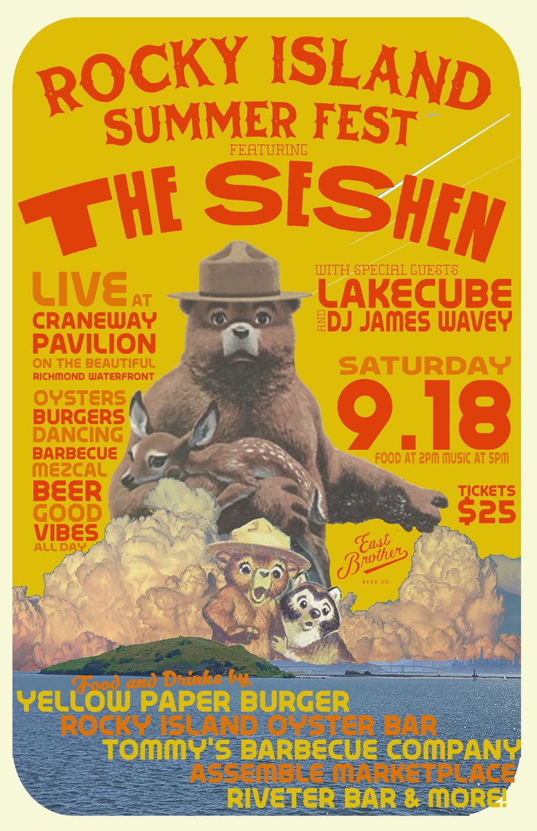 Assemblemarket1's tweet photo. Rocky Island Summer Fest! This Saturday 2-10 Pm on the Richmond Waterfront 
@CWPavilion 

Oysters, Bbq, Burgers, Beer, Cocktails, Dancing, and @theseshen Live from 7 to 10. https://t.co/3zkS4V7K3F