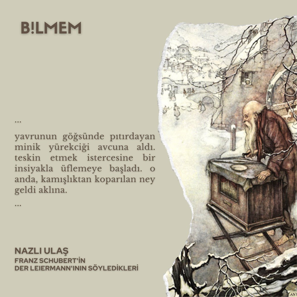 yavrunun göğsünde pıtırdayan minik yürekciği avcuna aldı. teskin etmek istercesine bir insiyakla üflemeye başladı.

NAZLI ULAŞ