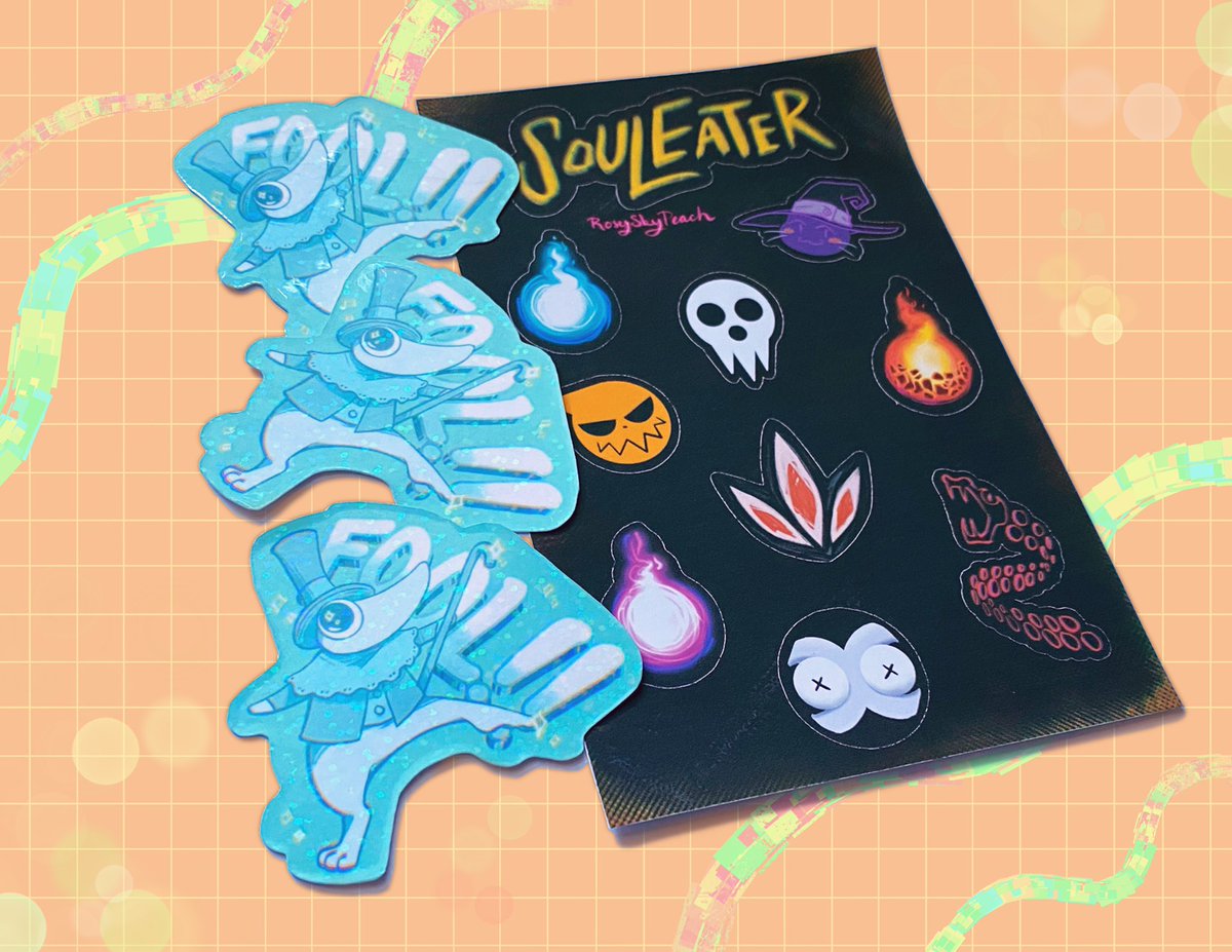 RoseySkyPeach's tweet photo. Soul Eater stickers are now up in my shop and you’d be a FOOL to not buy them now. Link in bio~ https://t.co/KEc6gqb06p