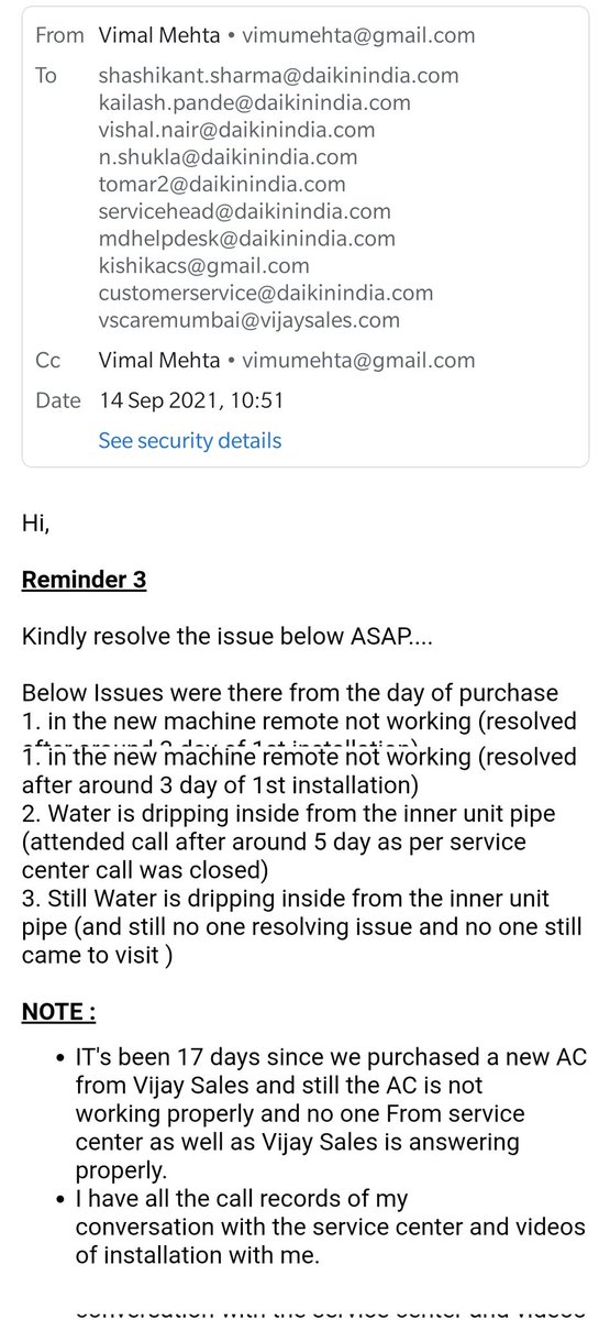 vimal1408's tweet image. @DaikinIndia @VijaySales @vimal1408 
Is this kind of installation diakin provide in india and is this kind of service Vijay sales provide to his/her costumers?