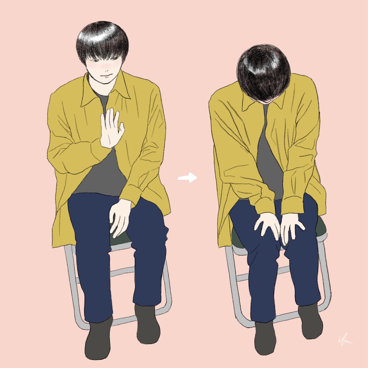 申し訳程度にお手振りした後 照れ隠しで縮む石田彰 いかのイラスト