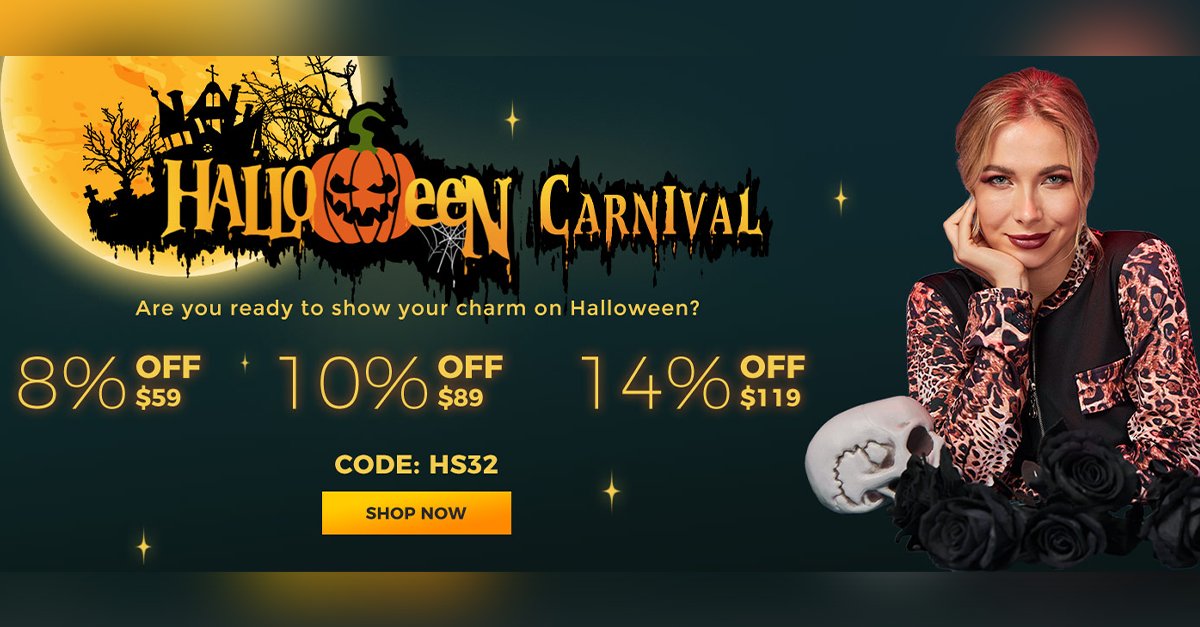 Halloween Carnival Sale! 🎃

Save Up To 14% Off On Selected Items ✅

Use Code ➡ HS32

Visit: bit.ly/3Co8rfl

#modlily #halloweencarnival #dresssale #newoutfits #newstyle #newarrivals #halloweensale #tops #womensfashion #dresses #womensclothing #modlilycoupons