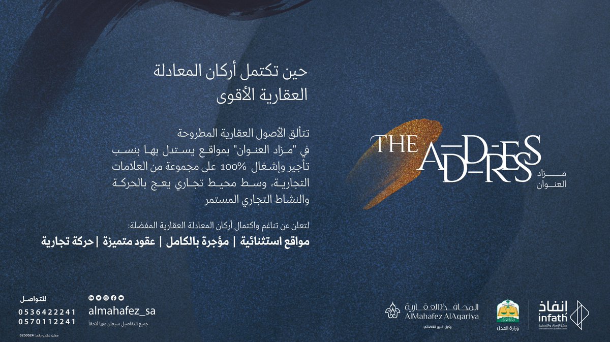 AlMahafez_sa's tweet photo. تناغم رائع بين أركان المعادلة العقارية الأقوى في 

#مزاد_العنوان
#The_Address

تحت إشراف @infath_sa

#مركز_الإسناد_والتصفية
#إنفاذ https://t.co/dw8JOKc92u