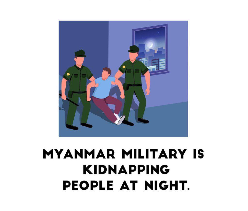 Junta Terrorists conducted searches in Sanchaung Tsp last night and ABDUCTED at least 4 civilians. Two more civilians were also ABDUCTED in No.15 Ward, HlaingTharYar Tsp after their home being laid siege. #WhatsHappeningInMyanmar #Sep14Coup