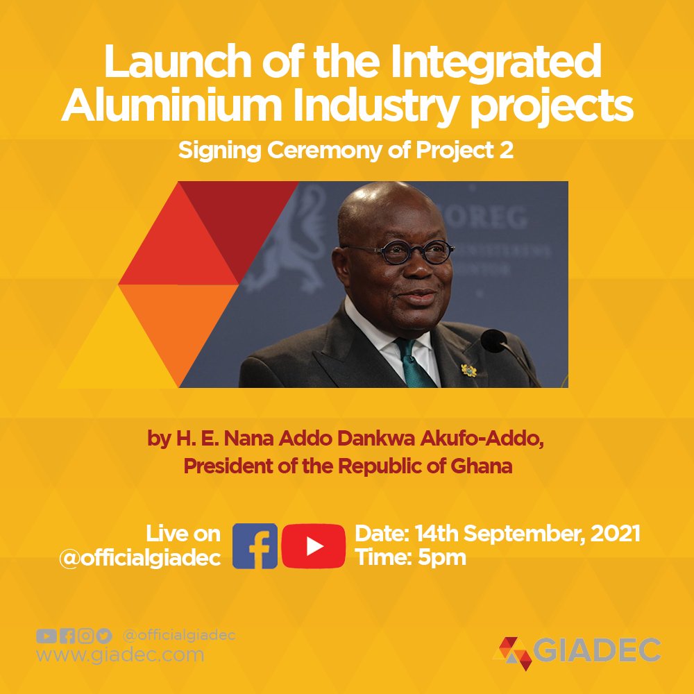officialgiadec's tweet photo. Join us live from 5pm.
#giadec #4projects #aluminium #integratedaluminiumindustry #ghana #makinghistory https://t.co/o9GPMIgYgr