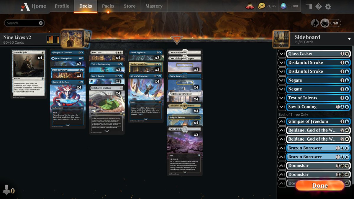 Took my favorite deck for one last spin before rotation. Not going to have time to push mythic, but I made a clean 9-1 push from Plat to Diamond 3.

I have ideas on where to take the deck after rotation. Losing some all-stars, but there's nice stuff coming in Midnight Hunt.