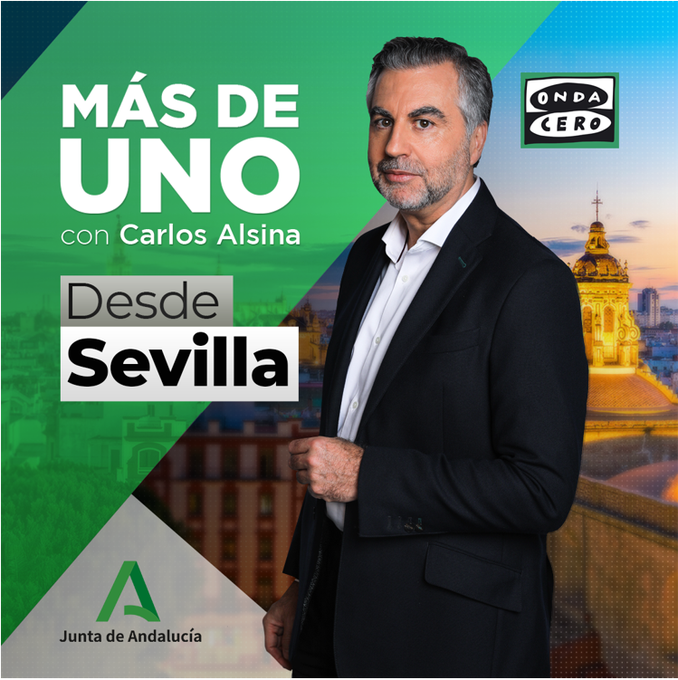 HUVMacarena's tweet photo. @MasDeUno de @OndaCero_es, de @carlos__alsina, presenta en Sevilla, en el 🏥 #COVID19, y como homenaje a los sanitarios, su programación.
Invitado, el presidente de la @AndaluciaJunta @JuanMa_Moreno
Representando al @HUVMacarena, el SubDir. de RRII y #AtenciónalPaciente, #JVilla https://t.co/FmxEpIJ4Nz