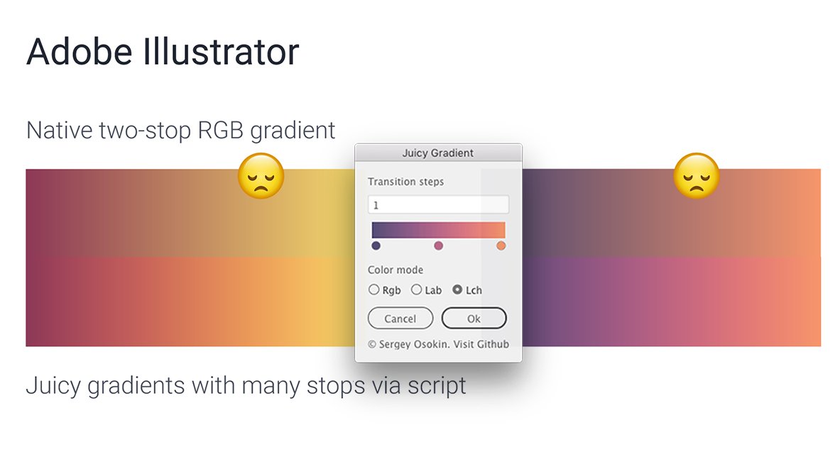 Creold's tweet image. Do you ever have a drab day? Gradients in Illustrator make you even sadder. I'm working on a script that makes AI gradients and maybe your life juicier. #adobeillustrator #gradient #extendscript