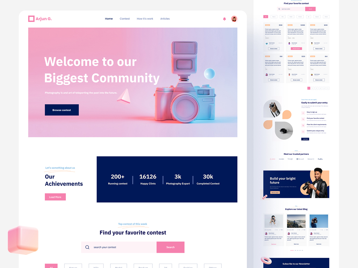 ArjunGraphics's tweet image. I just Uploaded "Photography Contest Landing Page UI Design." on @UpLabs

👉 Download it here: uplabs.com/posts/photogra…