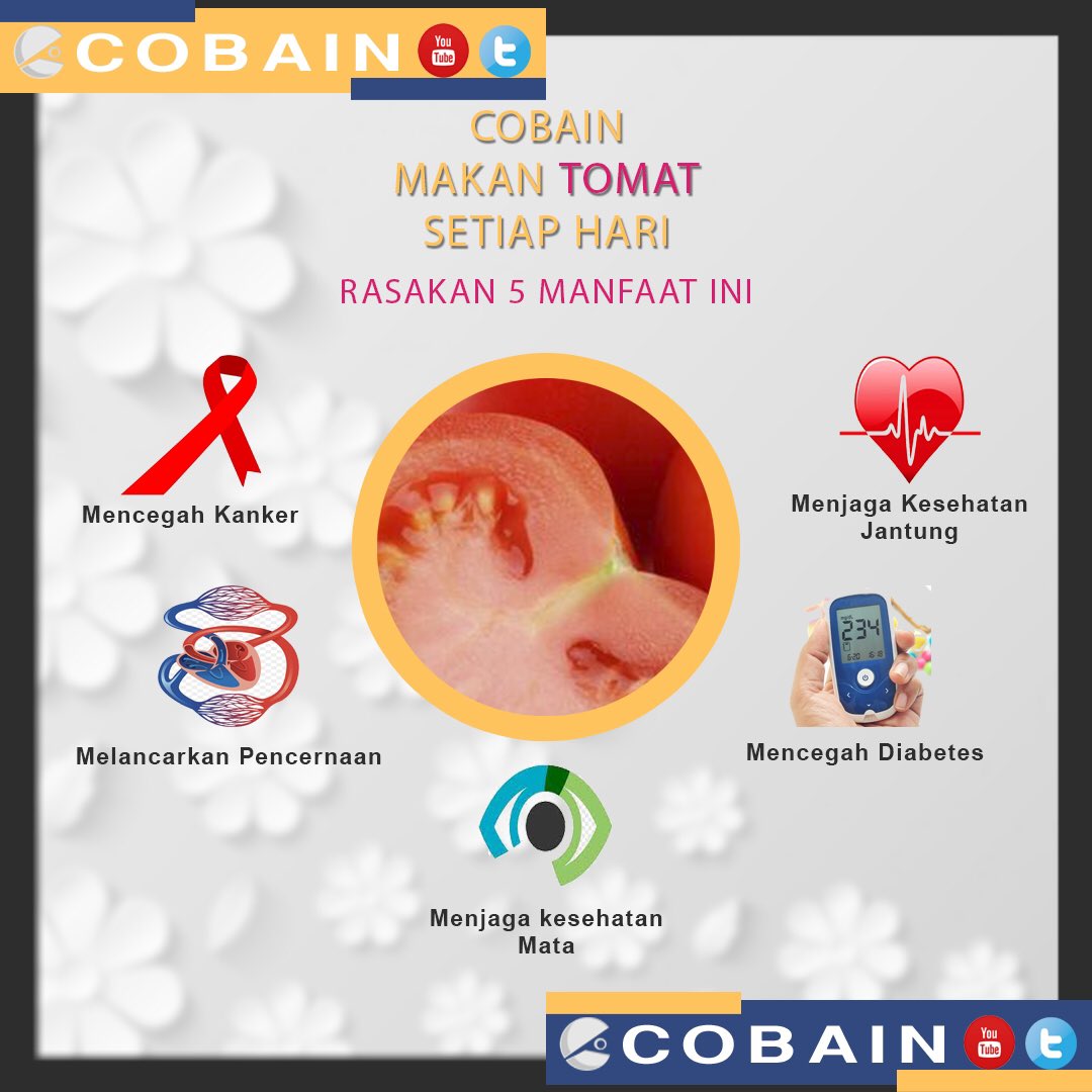 ChannelCobain's tweet photo. Manfaat rajin makan Tomat:

1. Mencegah kanker
2. Menjaga kesehatan jantung
3. Melancarkan pencernaan
4. Mencegah diabetes
5. Menjaga kesehatan mata

Selengkapnya: https://t.co/EnBIgvArBJ https://t.co/1RyuCr44eN