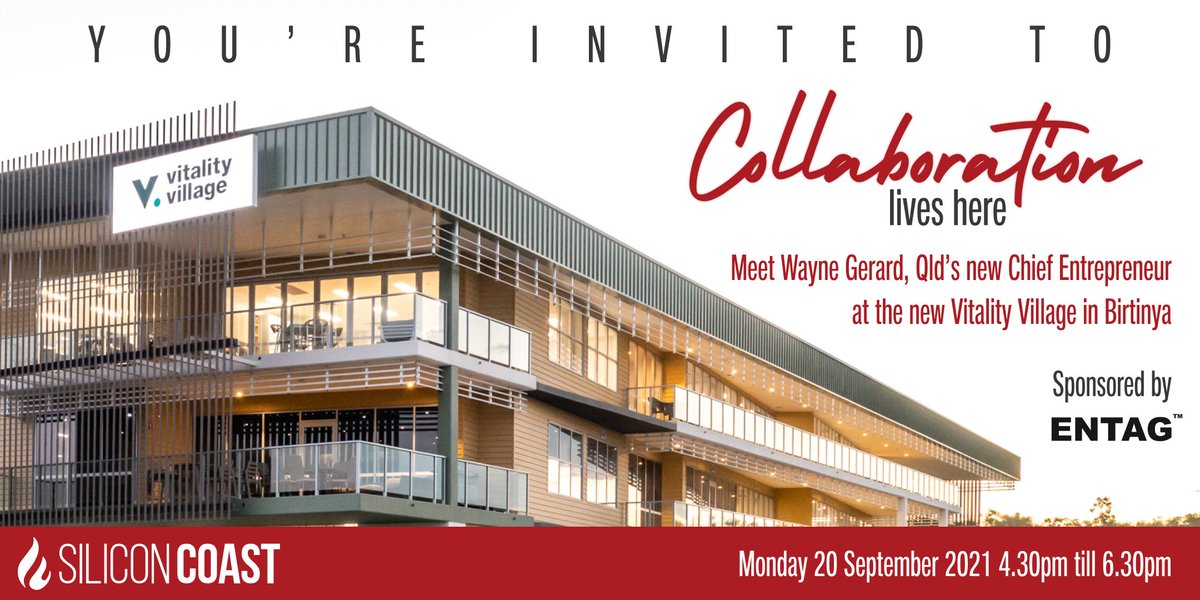 You're invited to meet Wayne Gerard, #Qld’s new 
@OQCE_
 on the #SunshineCoast. #SiliconCoast in collaboration with #VitalityVillage and #ENTAG to bring you the first #CollaborationLivesHere event. A limited number of tickets are available, so RSVP today🔥…boration-lives-here.eventbrite.com.au