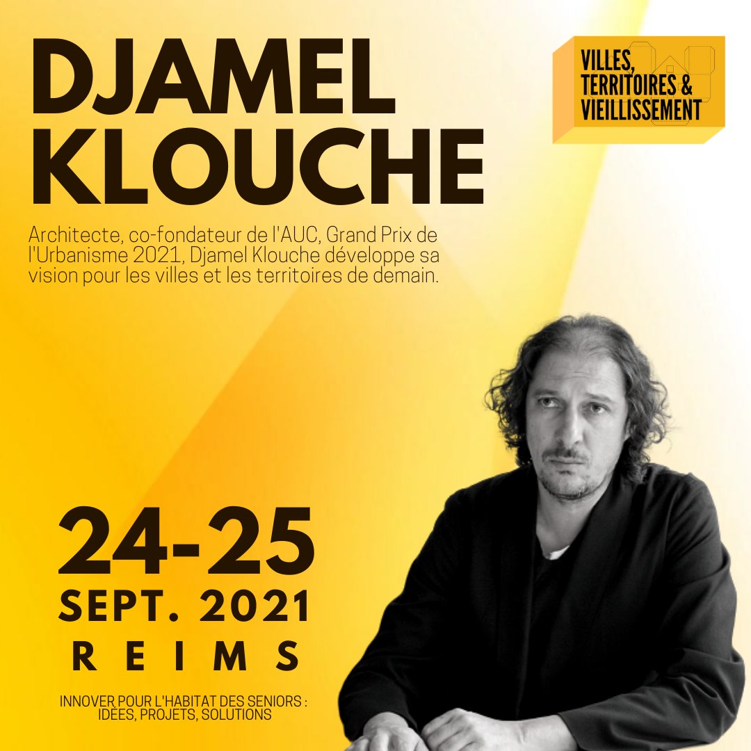 Djamel Klouche <a href="/djamelklouche/">Djamel Klouche l'AUC</a> Architecte, co-fondateur de l'AUC , Grand Prix de l'Urbanisme 2021 interviendra à l'issue du format « Carte Blanche » pour développer sa vision pour les #villes et #territoires de #demain.

Réservation 🔔 lnkd.in/dwhXkc2y
#vieillissement