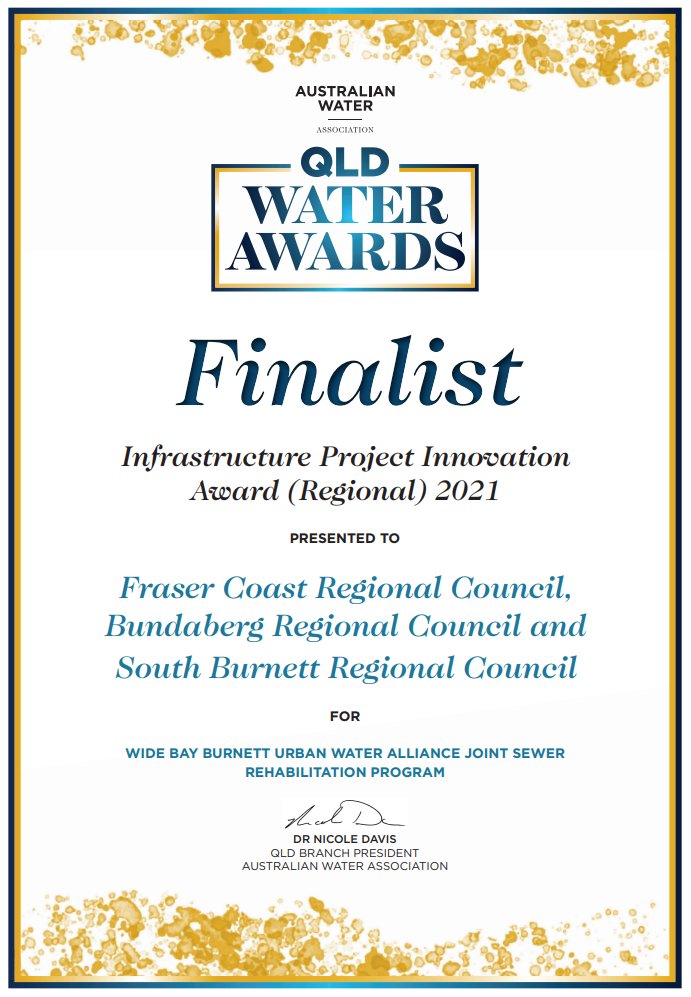 Congratulations to the <a href="/QWRAP1/">QWRAP</a> Wide Bay Burnett Urban Water Alliance for being a finalist for the <a href="/AustralianWater/">AWA</a> Infrastructure Project Innovation Award (Regional) 2021. This long-running project a tribute to all staff involved and the program managers at <a href="/FraserCoastRC/">Fraser Coast Council</a>.