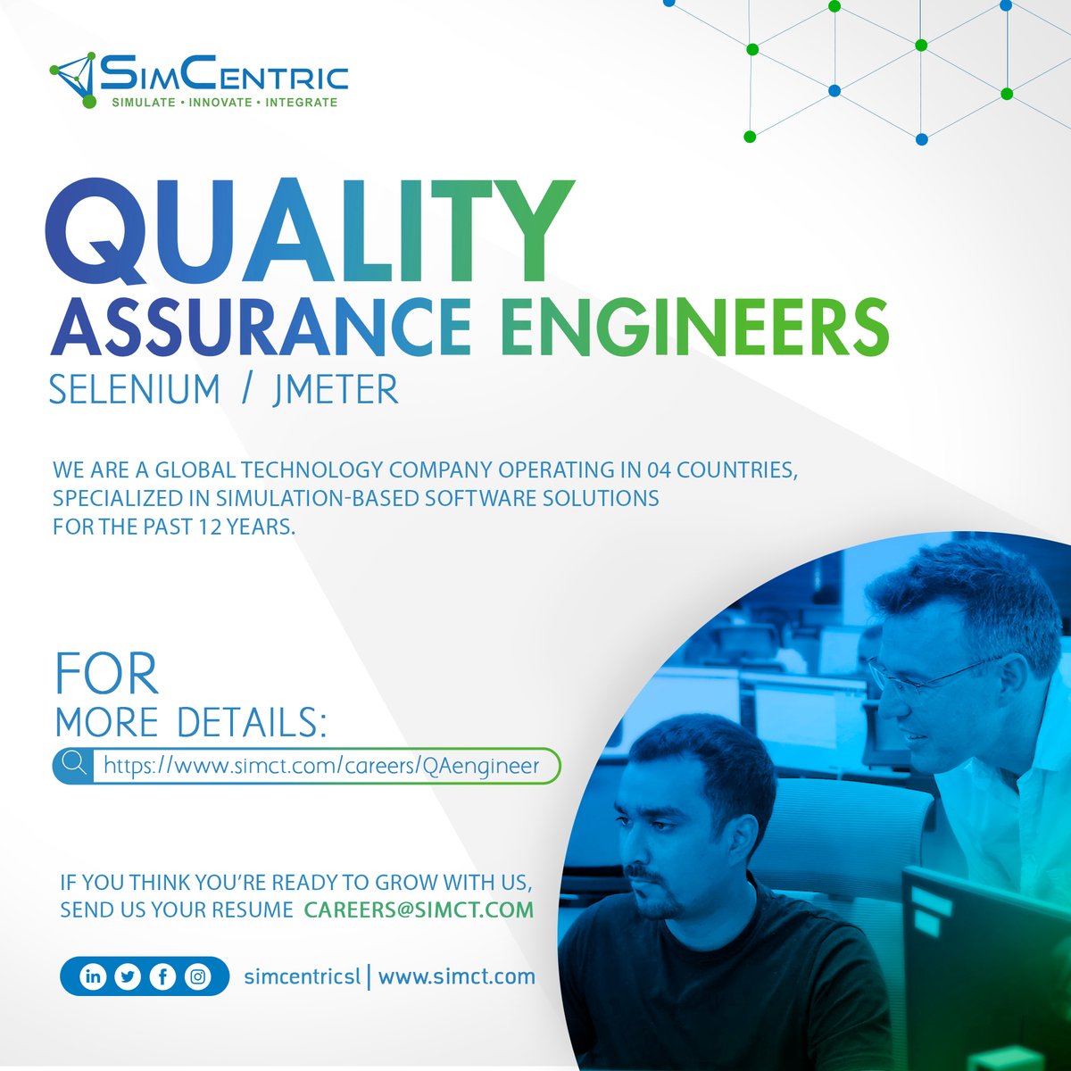 simcentricsl's tweet photo. COME, JOIN OUR AMAZING TEAM!
We are on the lookout for individuals who are ready to grow in their software testing career with our expanding team.
For more details - https://t.co/81EHMsx67k
#simcentricsl #Simcareers #ITCareers #Selenium #JMeter https://t.co/FmsKIozSFh