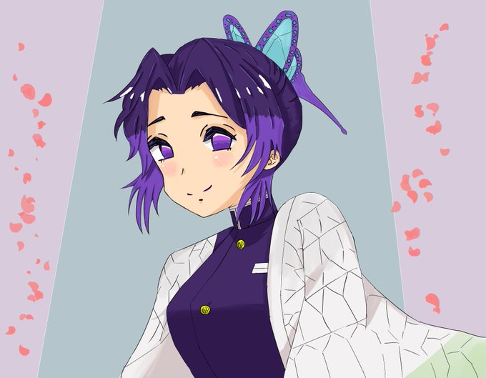 ピロリ@絵描垢さんがTwitterに投稿した胡蝶しのぶ(鬼滅の刃)のイラスト。