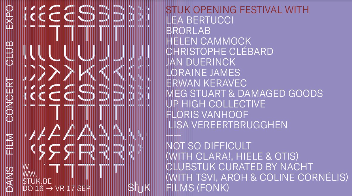 STUK Kunstencentrum (@stukleuven) on Twitter photo STUK START, nu do 16/9 en vr 17/9! 🤩Jump head first in dit warme bad van dans, concerten, expo en feestjes. <a href="/megstuart/">Meg Stuart</a> <a href="/LoJamMusic/">Loraine James // Whatever The Weather</a> <a href="/uphigh/">Uphigh Collective</a> <a href="/MegGoods/">Damaged Goods</a> <a href="/Tsvisions/">TSVI</a> Tickets & info 🎟️🎟️🎟️stuk.be/nl/programma/s… STUK START, nu do 16/9 en vr 17/9! 🤩Jump head first in dit warme bad van dans, concerten, expo en feestjes. <a href="/megstuart/">Meg Stuart</a> <a href="/LoJamMusic/">Loraine James // Whatever The Weather</a> <a href="/uphigh/">Uphigh Collective</a> <a href="/MegGoods/">Damaged Goods</a> <a href="/Tsvisions/">TSVI</a> Tickets & info 🎟️🎟️🎟️stuk.be/nl/programma/s…