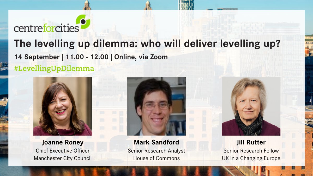 Join @CentreforCities today for our penultimate #LevellingUpDilemma event to hear from:

✳️@joanneroney @ManCityCouncil
✳️@MarkSandford3 @HouseofCommons 
✳️@jillongovt @UKandEU 

Secure your place here 👇
eventbrite.co.uk/e/the-levellin…